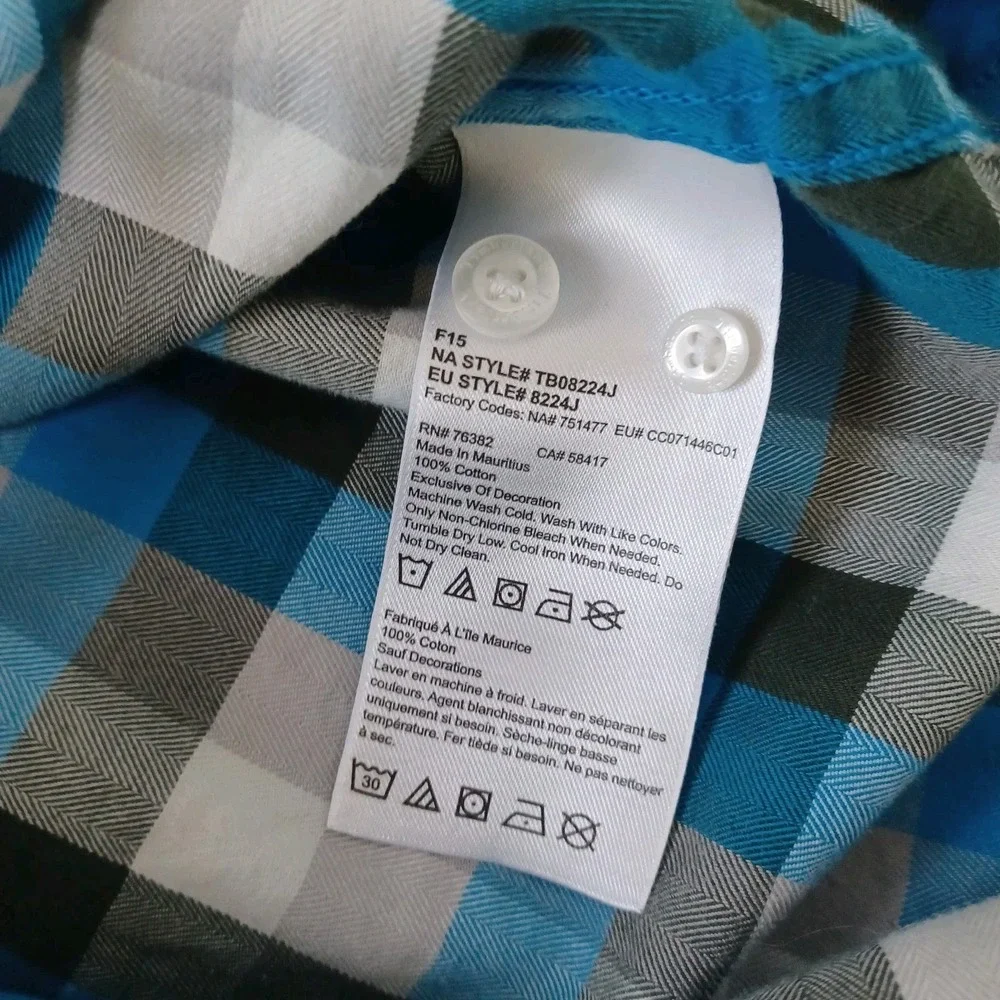 Timberland Shirt Mens Med Slim Fit Blue White Gray Plaid Long Sleeve Button Down